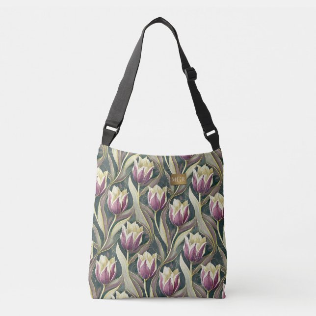 Bolsa Ajustável Violet Tulip Elegance - Art Nouveau Botanical (Frente)