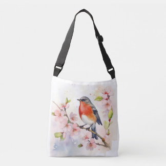 Bolsa Ajustável Watercolor Robin no Ramal do Flor de Cereja da Pri