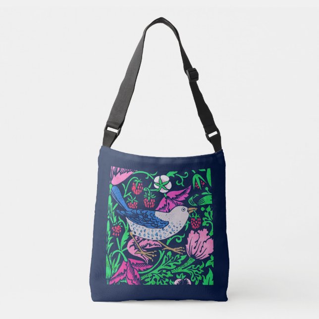 Bolsa Ajustável William Morris Bird & Azulejo, Marinho e Fuchsia (Frente)
