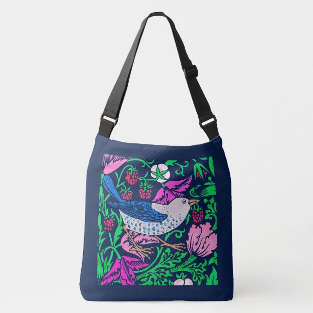 Bolsa Ajustável William Morris Bird & Azulejo, Marinho e Fuchsia (Frente)