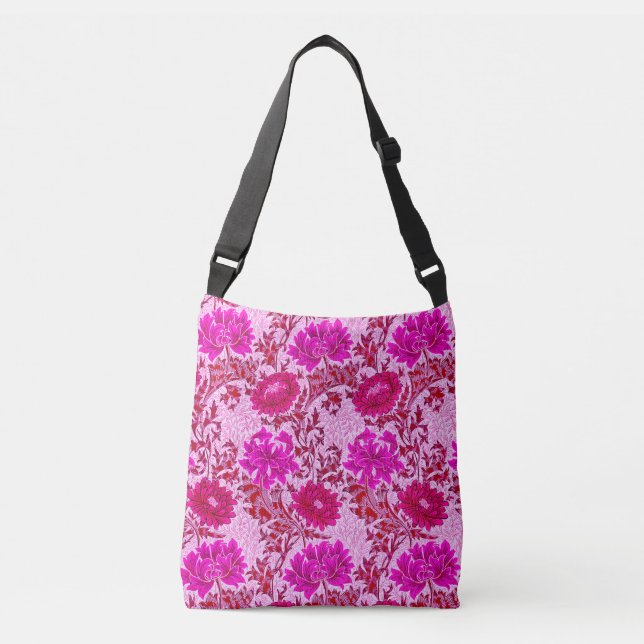Bolsa Ajustável William Morris Chrysanthemums, Burgundy e Pink (Frente)