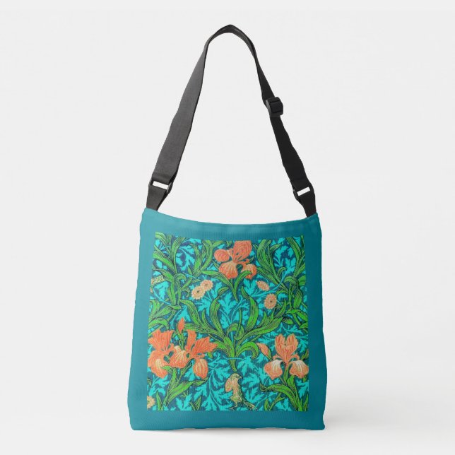 Bolsa Ajustável William Morris Irises, Orange e Turquoise (Frente)
