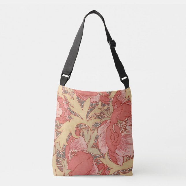 Bolsa Ajustável William Morris Poppies Floral Art Nouveau Pattern (Frente)