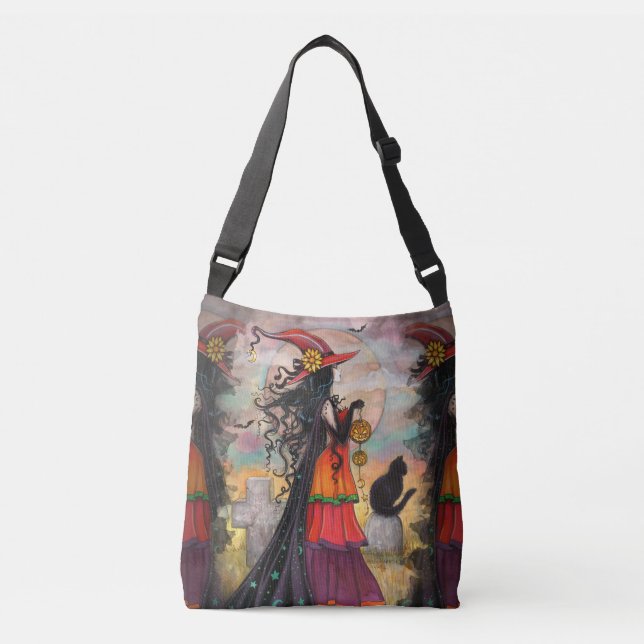 Bolsa Ajustável Witch Way Witch Cat Fantasy Art Halloween Wiccan (Frente)