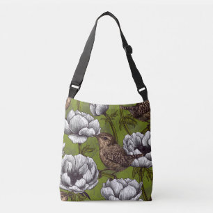 Bolsa Ajustável Wrens no jardim branco de anêmonas