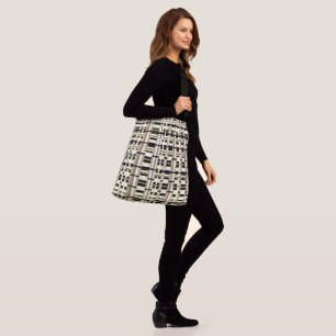 Bolsa Ajustável Xadrez em Taupe, Tan, Preto, Branco Moderno