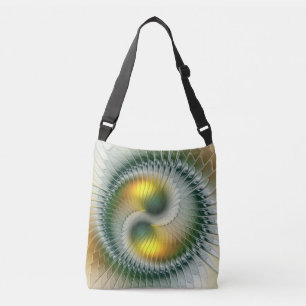 Bolsa Ajustável Yin Yang Verde Amarelo Abstrato Fractal Colorido