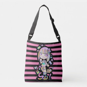 Bolsa Ajustável Yumi, a garota doce harajuku rosa e preta