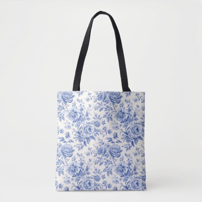 Bolsa azul floral francês (Frente)