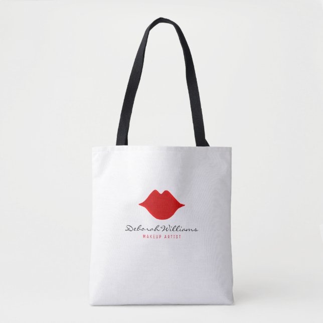 bolsa branca de tote com o nome dela e lábios verm (Frente)