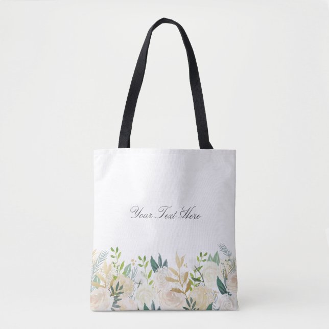 Bolsa Branco de Texto Personalizado Floral (Frente)