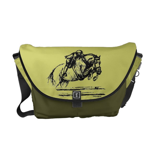 Bolsa Carteiro Caçador sobre as cercas que saltam o cavalo (Frente)