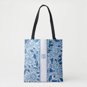 Bolsa Chic de Chinoiserie Azul e Branco com Monogr