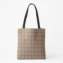 Bolsa Clássica Tote Xadrez Bege Borgonha Branco