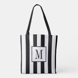 Bolsa com riscas brancas e pretas monogramas