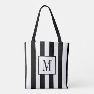 Bolsa com riscas brancas e pretas monogramas