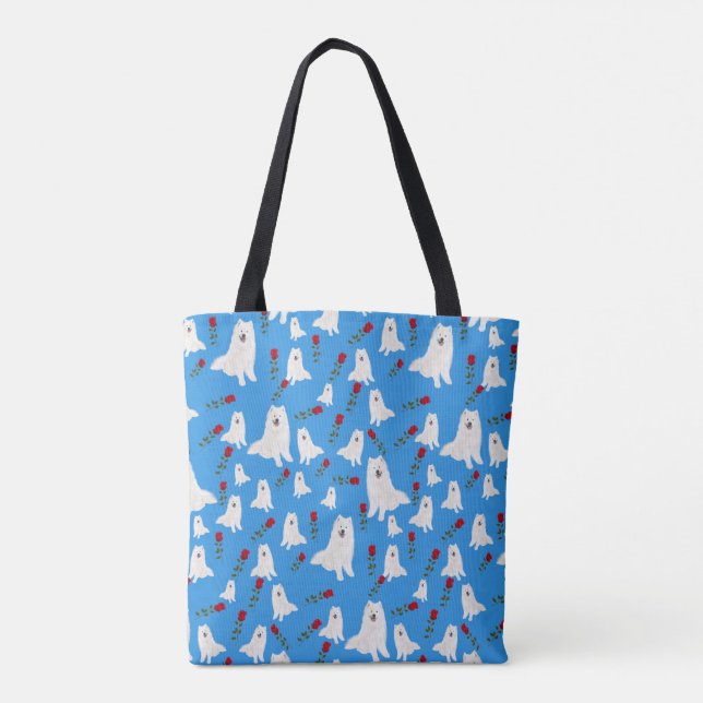 Bolsa com Samoyeds no Sky Blue. (Verso)