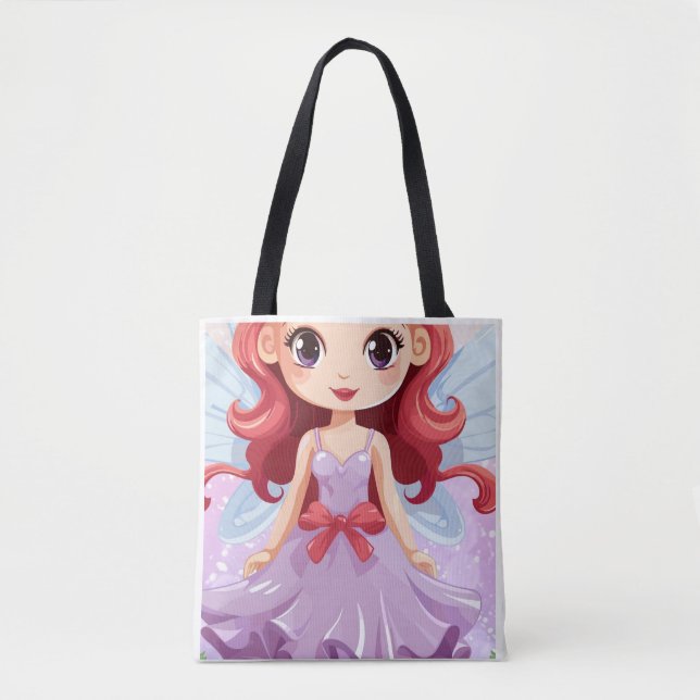 Bolsa Cute Chibi Fada Anjo Vestido Roxo Ombro Tote (Frente)