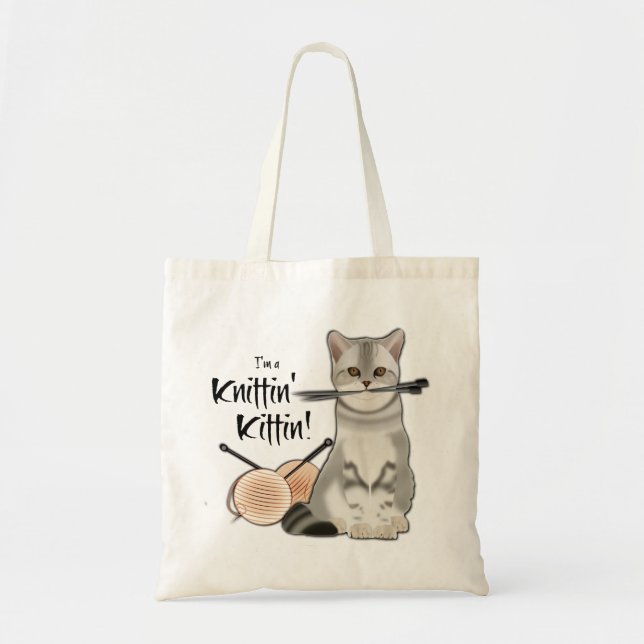 Bolsa de algodão com saco de tricô de gato com alç (Frente)