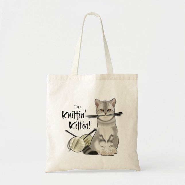 Bolsa de algodão com sacos de tricô de gato com pu (Frente)