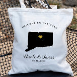 Bolsa de Boas-vindas do Connecticut Map Bag, Preto<br><div class="desc">Saco de presentes de boas-vindas para convidados fora da cidade para o seu casamento,  com a imagem de Connecticut,  com coração de ouro. Preencha a bolsa com seus doces favoritos.</div>