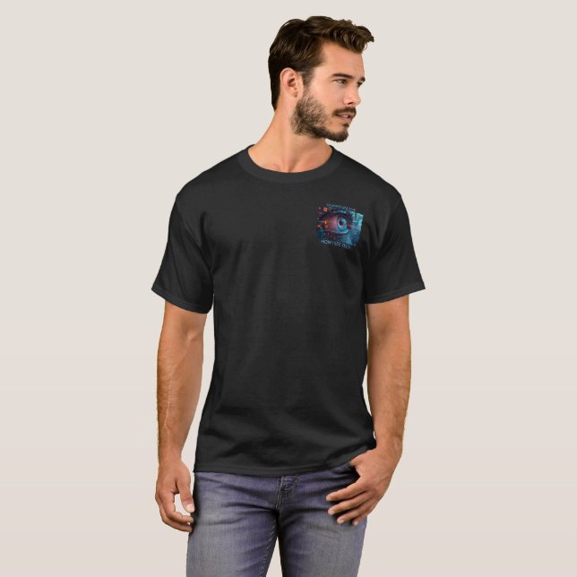 bolsa de camiseta preta masculina Quantum Eye tech (Frente Completa)