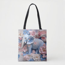 bolsa de canvas Bolsa de Elefante Azul 3D com Flor