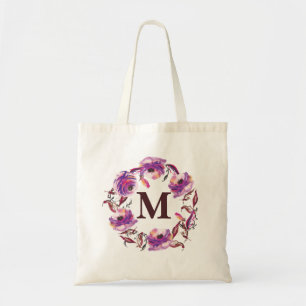 Bolsa de canvas de Monograma Personalizado Floral 
