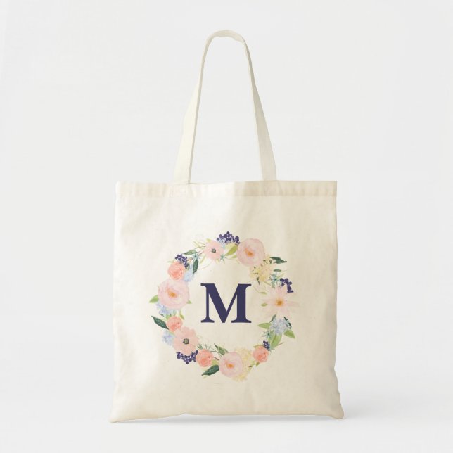 Bolsa de canvas de Monograma Personalizado Floral  (Frente)