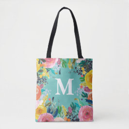 Bolsa de canvas de Monograma Personalizado Floral