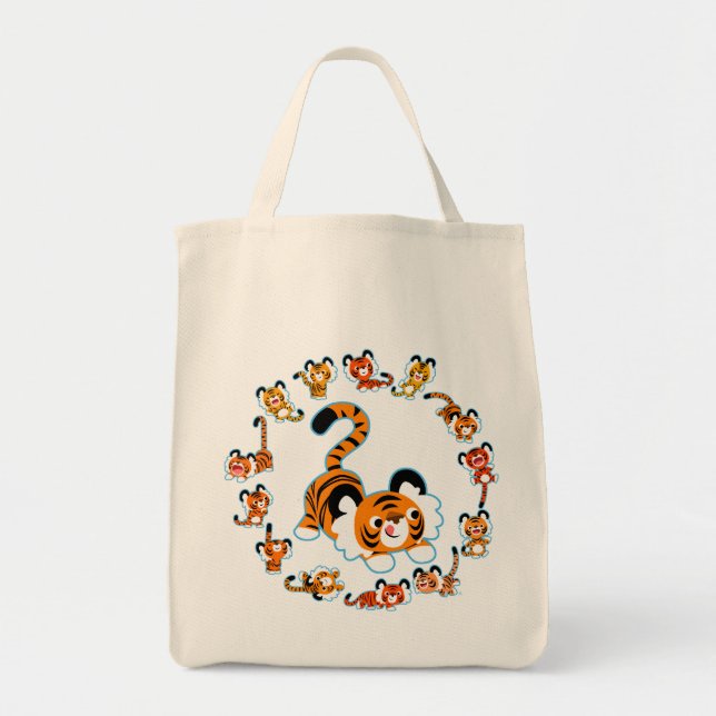 Bolsa de compra de Tigres de Cartoon (Azul) (Frente)