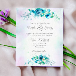 Bolsa de flores verdes de chá azul convite para ca