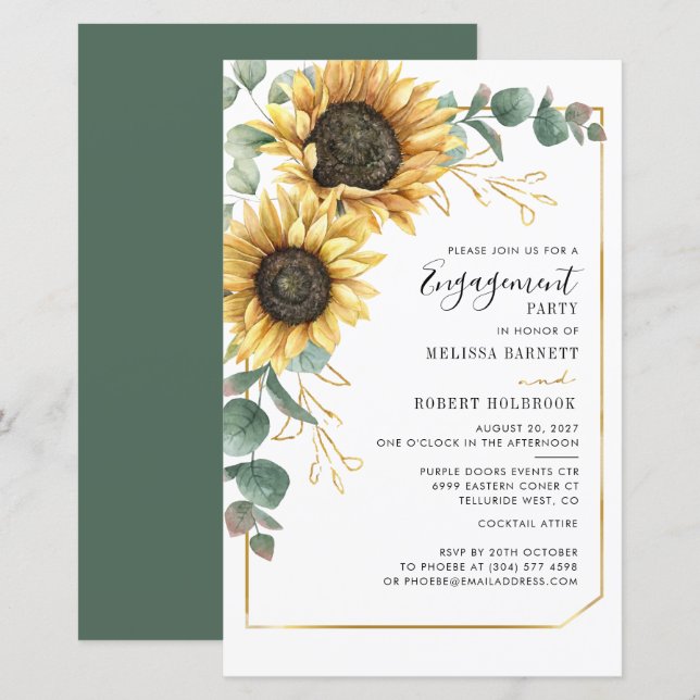 Bolsa de girassol Eucalyptus Noivado Convite (Frente/Verso)