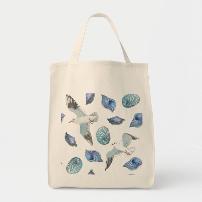 Bolsa de ilustração de gaivotas e conchas super ag (Frente)