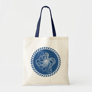 Bolsa De Ilustração De Octopus Branco E Azul marin