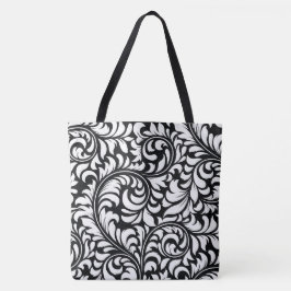 Bolsa de Impressão de Damasco Floral Branco e Pret