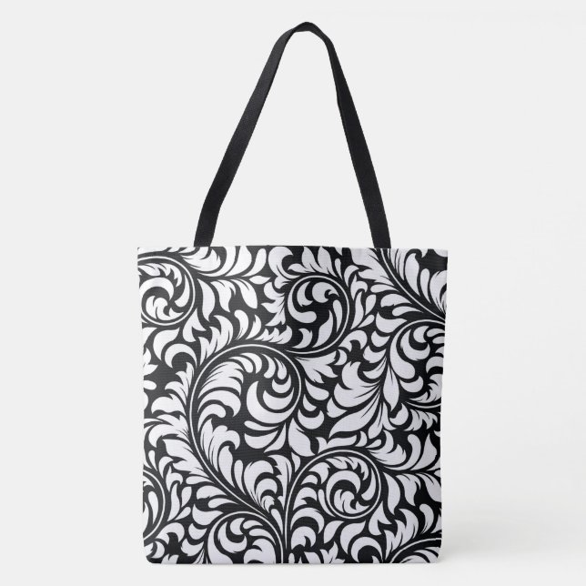 Bolsa de Impressão de Damasco Floral Branco e Pret (Frente)