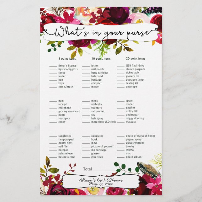 Bolsa de Jogos chás de panela / bingo, floral burg (Frente)