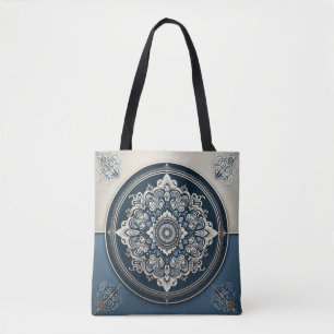 Bolsa de Mão Azul e Bege Estilo Damask