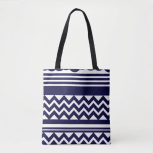 Bolsa de mão azul marinho com padrão geométrico