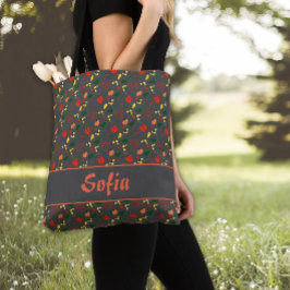 Bolsa de mão cinza com padrão de flores silvestres