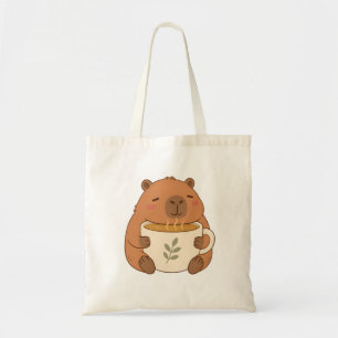 Bolsa de mão com capivara fofa abraçando xícara de