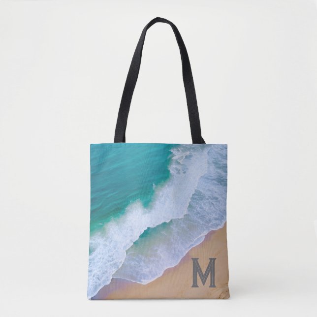 Bolsa de mão com design de onda do mar e monograma (Frente)