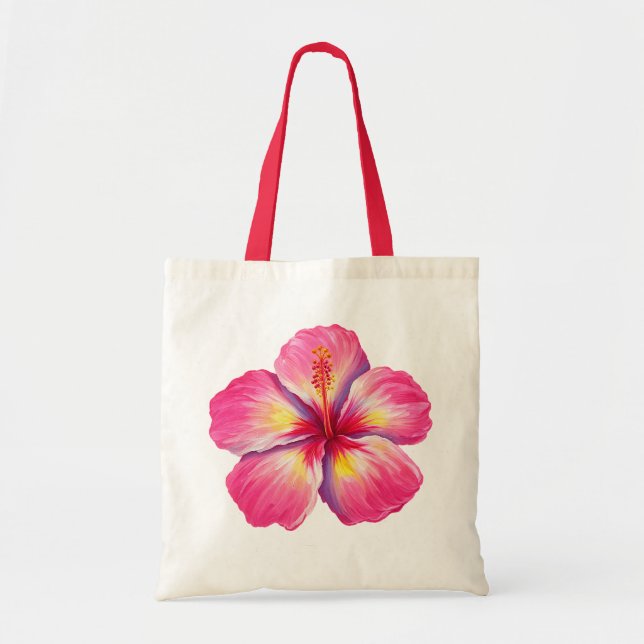 Bolsa de mão com Flor de Hibisco Rosa  (Frente)