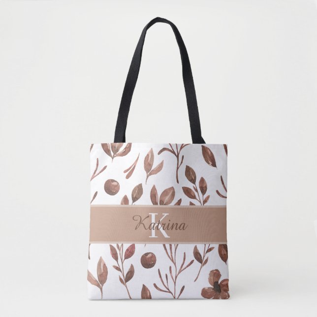 Bolsa de mão com floral de aquarela monogramada (Frente)