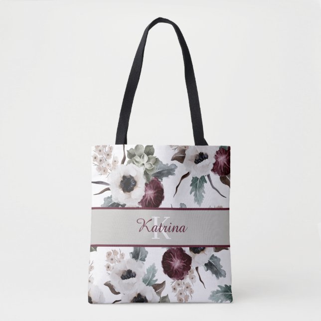 Bolsa de mão com floral em aquarela e monograma (Frente)