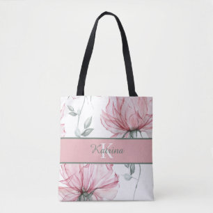 Bolsa de mão com flores em aquarela e monograma
