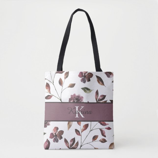 Bolsa de mão com flores em aquarela e monograma (Frente)