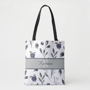 Bolsa de mão com flores em aquarela e monograma