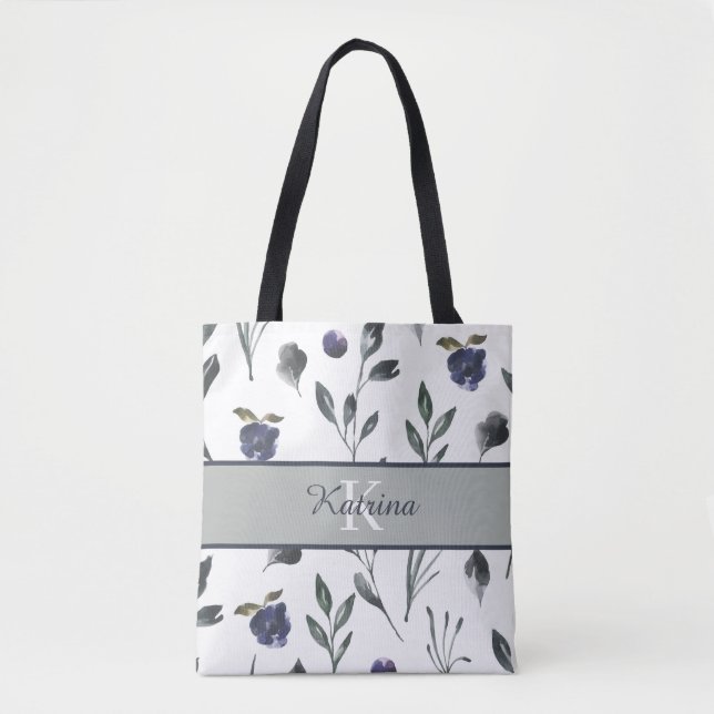 Bolsa de mão com flores em aquarela e monograma (Frente)